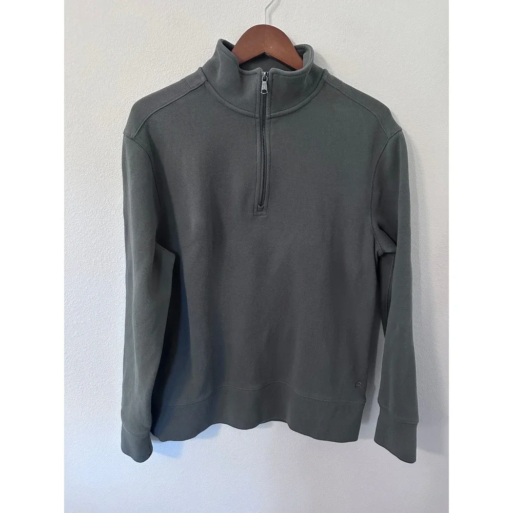 Banana Republic Quarter Zip Pullover M Green Excellent Cotton Blend Mock Neck